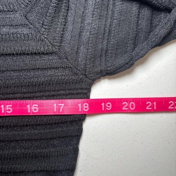 ASOS‎ Design Black Sweater Sheer Stripes 10 Long Sleeve Crew Neck Flared Sleeves - Picture 6 of 7